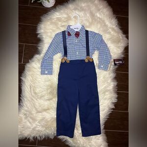 Happy Fella plaid button down suspenders pant set sz 4